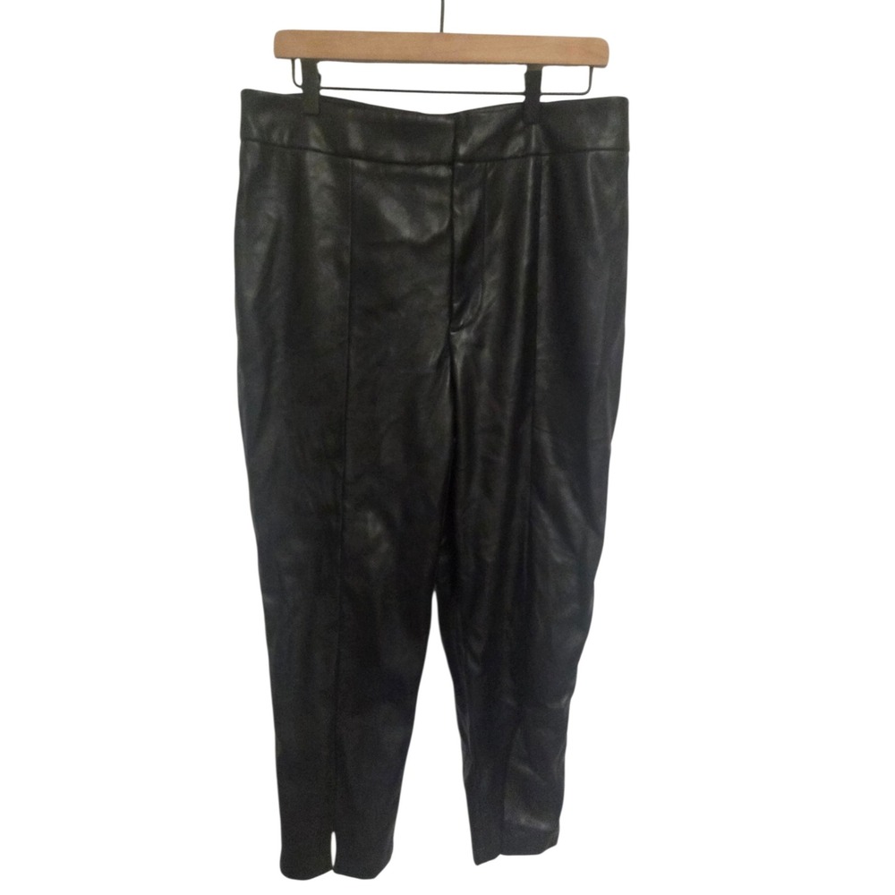 INC International Concepts Black Faux Leather Cropped Pants Size 14 Split Hem